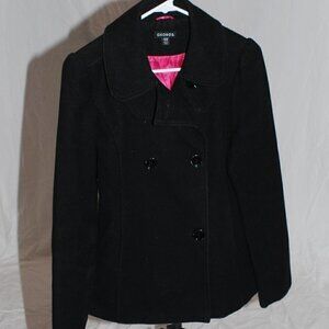 George Juniors 14-16 Coat Two Pockets Warm Winter Black pink lining Peacoat